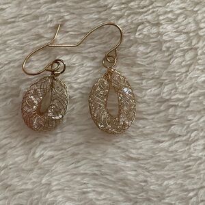 Gold Wire-Wrapped Teardrop Earrings